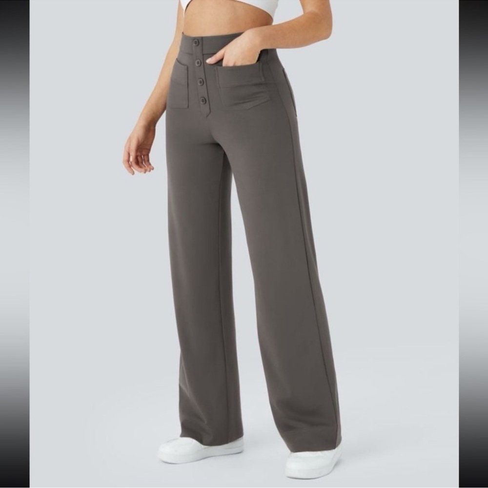 NWT Halara high Waisted Button Multiple Pockets Straight Leg Pants grey xl